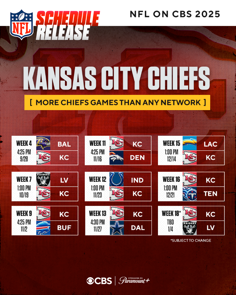 How To Watch Chiefs Games Live 2025 Chiefs NFL Schedule Results Chiefs Nfl On Cbs Games 2025 Season 